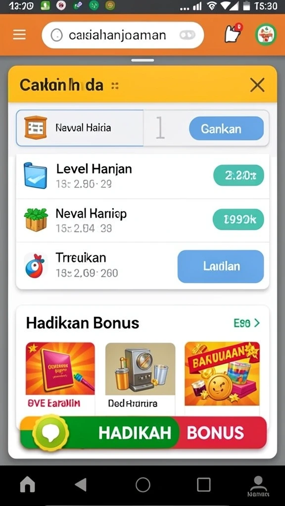 Screenshot memperlihatkan bonus yang menarik dan menguntungkan.